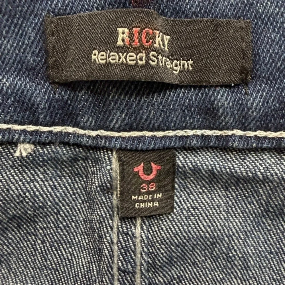 True Religion Jeans Mens 38 Blue Ricky Relaxed Straight Dark Wash Stretch NWT